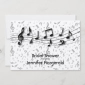 シルバーグレーとブラックの音楽ノートブライダルシャワー 招待状 (正面)