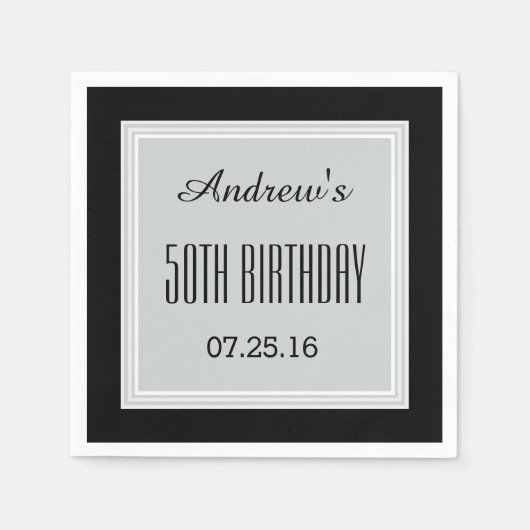 シルバーグレーとブラック50誕生日カスタムA01 スタンダードカクテルナプキン (正面)