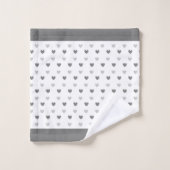 シルバーグレーとホワイトのハート バスタオルセット (ウォッシュタオル)