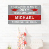 シルバーグレーとレッドスクールカラー卒業 横断幕 (インサイチュ)