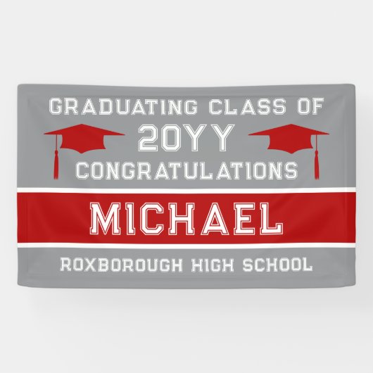 シルバーグレーとレッドスクールカラー卒業 横断幕 (横)