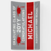 シルバーグレーとレッドスクールカラー卒業 横断幕 (縦)