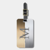 シルバーグレーと銅のブラシ仕上げメタル荷物タグ ラゲッジタグ (正面縦)