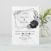 シルバーグレーと黒の植物幾何学結婚の 招待状 (スタンド正面)