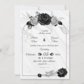 シルバーグレーと黒の植物幾何学結婚の 招待状 (正面)