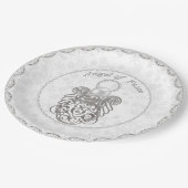 シルバーグレーのフィリグレーの聖降誕祭の天使 ペーパープレート (アングル)