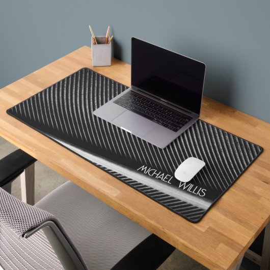 シルバーグレーのフェザーテクスチャライン名前をカスタムする デスクマット (オフィス2)