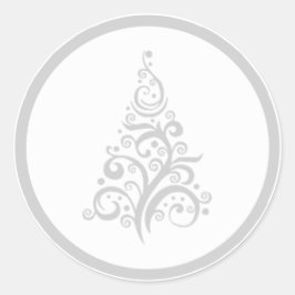 シルバーグレーの渦巻きシールを持つクリスマスツリー ラウンドシール