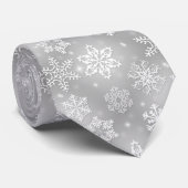 シルバーグレーの白い雪 ネクタイ (ロール)
