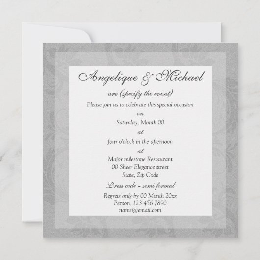 シルバーグレーの結婚記念日エンゲージメント 招待状 (裏面)