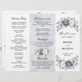 シルバーグレーアイボリーウィンターウェディングトリフォールドプログラム (正面/裏面)