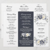 シルバーグレーアイボリーウィンターウェディングトリフォールドプログラム (正面/裏面)