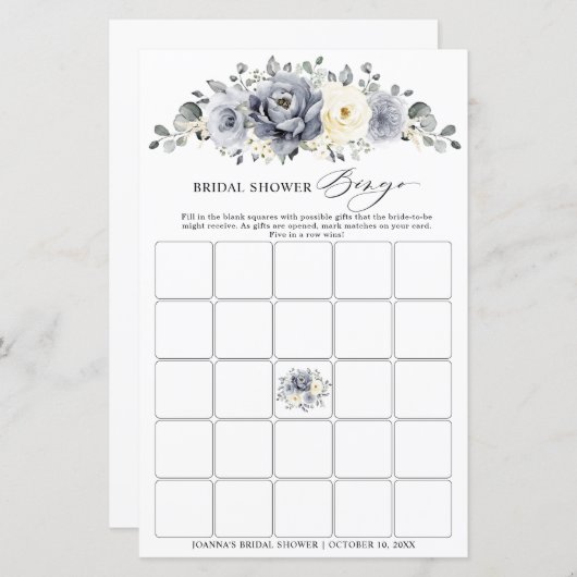 シルバーグレーアイボリーウィンターボホブライダルシャワービンゴ (正面/裏面)