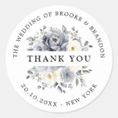 シルバーグレーアイボリーフローラウィンターウェディングサンキュー ラウンドシール (正面)