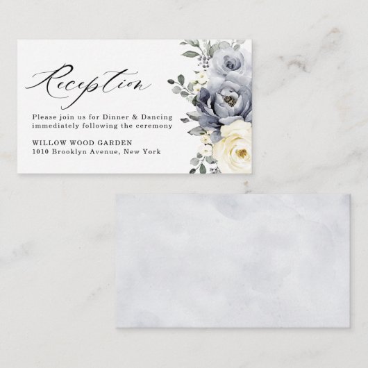 シルバーグレーアイボリーフローラウィンターウェディング披露宴 エンクロージャーカード (正面/裏面)