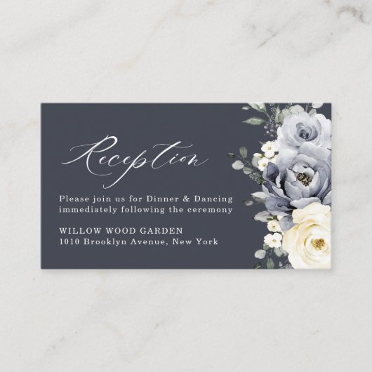 シルバーグレーアイボリーフローラウィンターウェディング披露宴 エンクロージャーカード (正面)