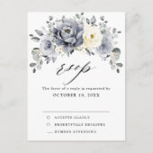 シルバーグレーアイボリーフローラウィンターウェディングRSVP ポストカード (正面)
