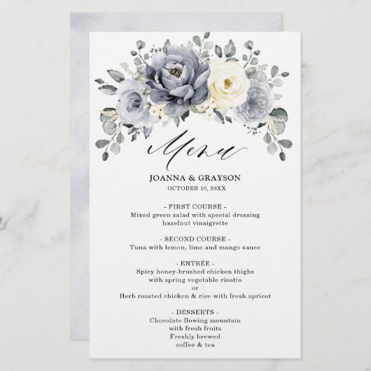 シルバーグレーアイボリーフローラウィンターボホ結婚さんのメニュー (正面/裏面)
