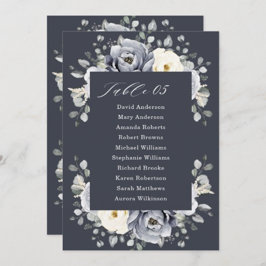 シルバーグレーアイボリーフローラ冬季座席チャートインヴィ 招待状 (正面/裏面)