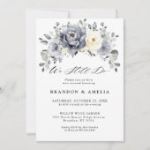 シルバーグレーアイボリーフローラ素朴冬まだ行う 招待状 (正面)