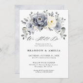 シルバーグレーアイボリーフローラ素朴冬まだ行う 招待状 (正面/裏面)