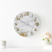 シルバーグレーアラビア数字抽象芸術金ゴールド大理石 ラージ壁時計 (ホーム)