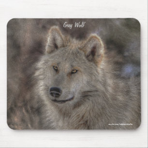 シルバーグレーウルフワイルドライフアートポートレート マウスパッド