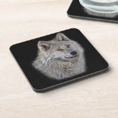 シルバーグレーウルフワイルドライフポートレート コースター (左側)