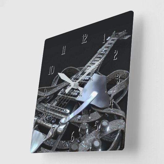 シルバーグレーエレキギタースクエアクロック スクエア壁時計 (傾斜)