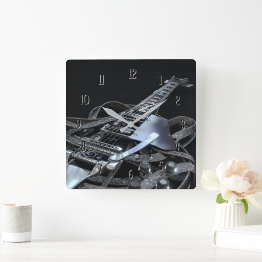 シルバーグレーエレキギタースクエアクロック スクエア壁時計 (ホーム)