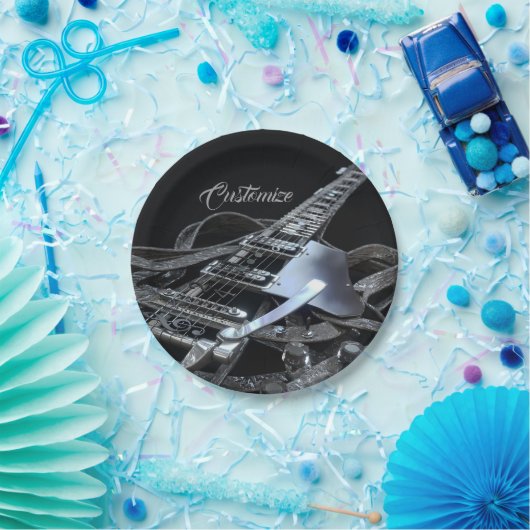 シルバーグレーエレキギター紙プレート ペーパープレート (パーティー)