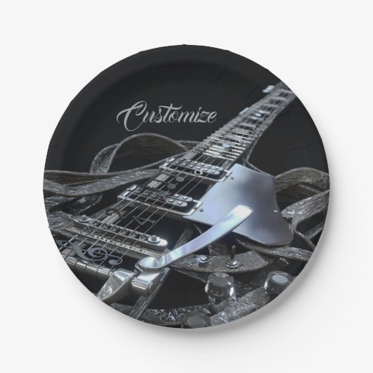 シルバーグレーエレキギター紙プレート ペーパープレート (正面)