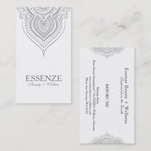 シルバーグレーオンホワイトペイズリー 名刺 (正面/裏面)