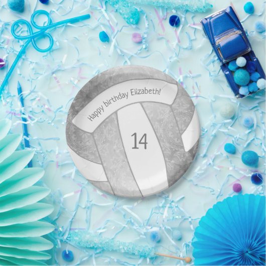 シルバーグレーガーリーバレーボール誕生日パーティー ペーパープレート (パーティー)