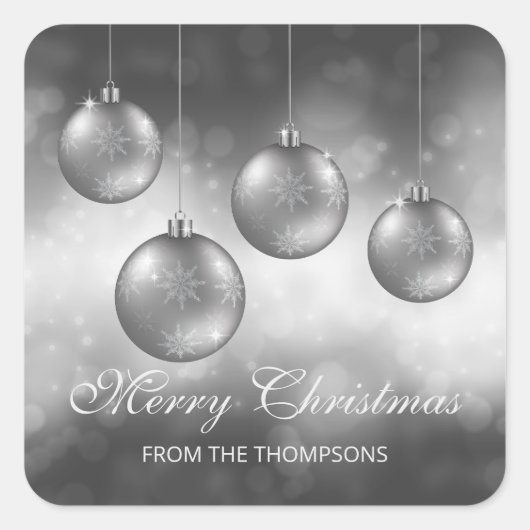 シルバーグレークリスマスボーカスタムブルと文字 スクエアシール (正面)
