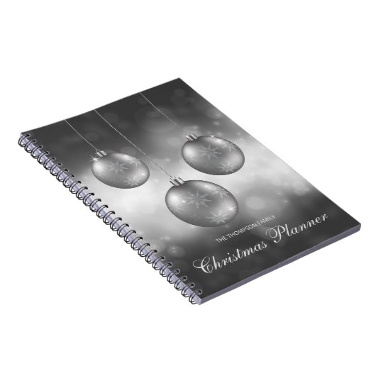 シルバーグレークリスマスボーカスタムブルと文字 ノートブック (右側)