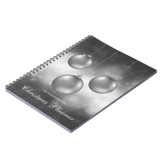 シルバーグレークリスマスボーカスタムブルと文字 ノートブック (左側)