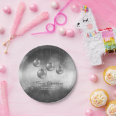 シルバーグレークリスマスボーカスタムブルと文字 ペーパープレート (パーティー)