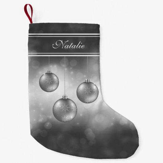 シルバーグレークリスマスボードビーと名前をカスタムする スモールクリスマスストッキング (正面)