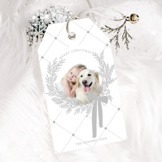 シルバーグレークリスマスリース写真 ギフトタグ