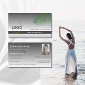 シルバーグレーグラデーションパームリーフロゴと写真 名刺