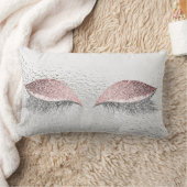 シルバーグレーグリッターアイズピンクグラームメイクアップガラス ランバークッション (ブランケット)