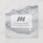 *~*シルバーグレーグリッターグラムQRルクースイニシャルAP66 スクエア名刺 (正面)