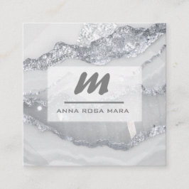 *~*シルバーグレーグリッターグラムQRルクースイニシャルAP66 スクエア名刺