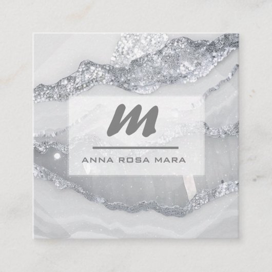 *~*シルバーグレーグリッターグラムQRルクースイニシャルAP66 スクエア名刺 (正面)
