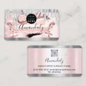 シルバーグレーグリッタードリップフレームQrコードロゴスパ 名刺 (正面/裏面)