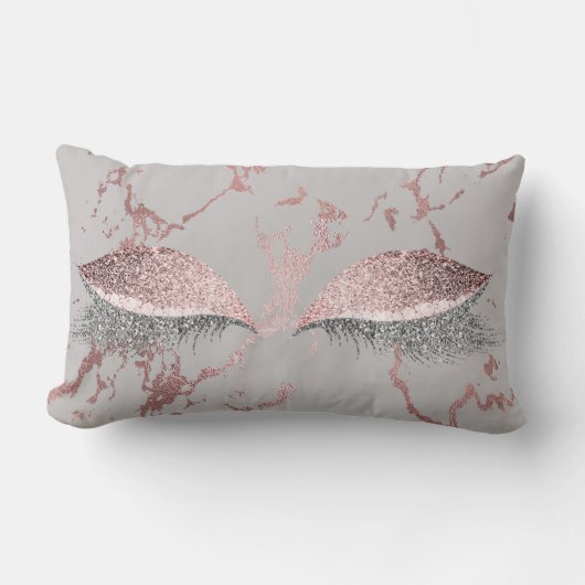 シルバーグレーグリッターバラ金ゴールドピンクメイクアップマーブル ランバークッション (正面)