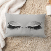 シルバーグレーグリッターブラックグラムメイクアップアイズ美しい ランバークッション (ブランケット)