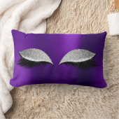 シルバーグレーグリッターブラックグラムメイクアップキャットパープル ランバークッション (ブランケット)