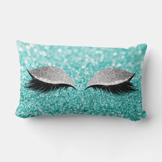 シルバーグレーグリッターブラックグラムメイクアップティファニーアクア ランバークッション (裏面)